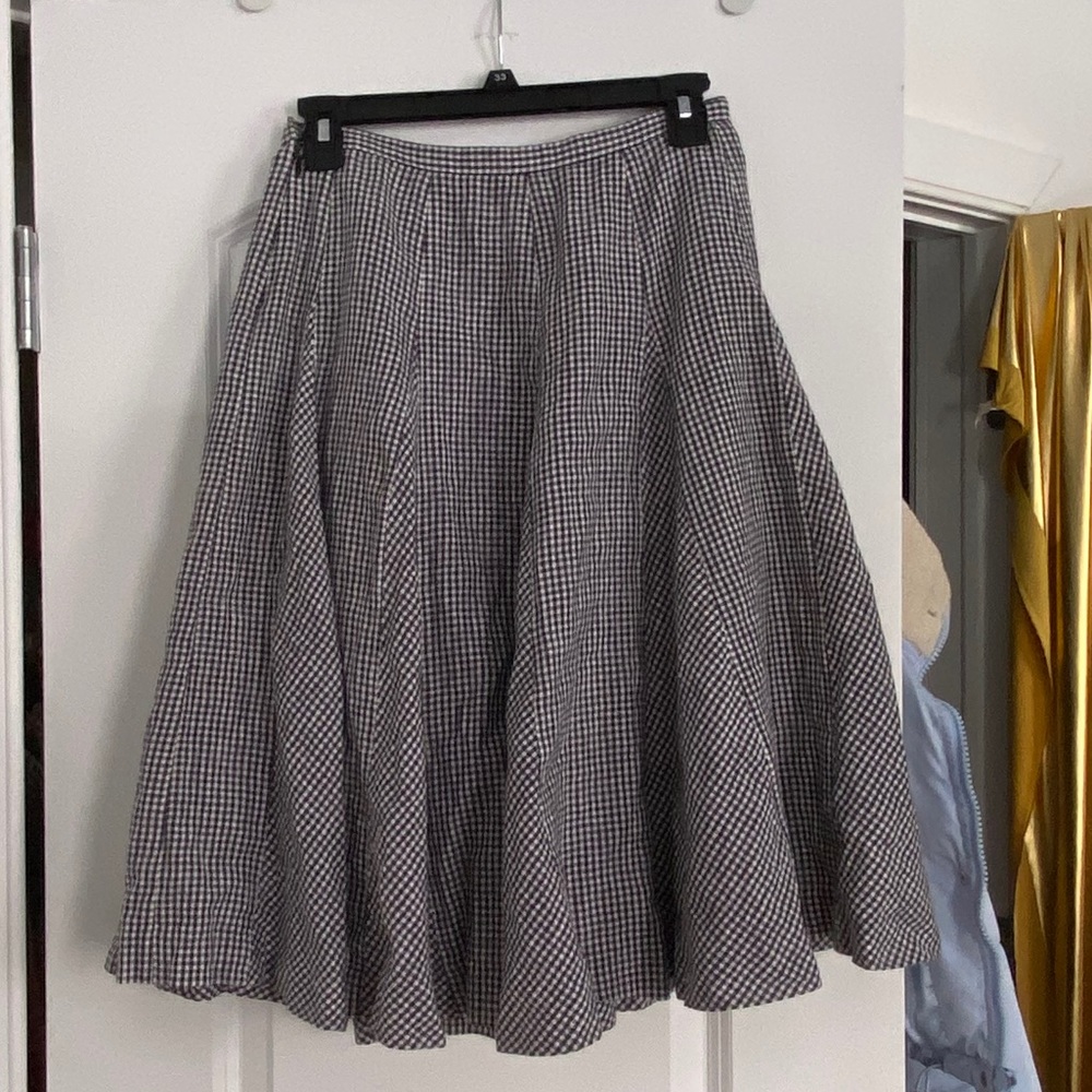 Vintage gingham silk-lined flowy midi skirt